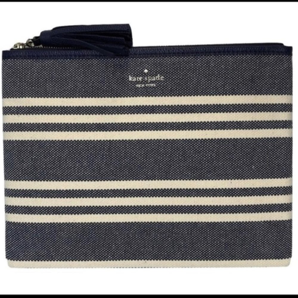 kate spade ♠️ Larchmont Stripe Navy Gia Clutch